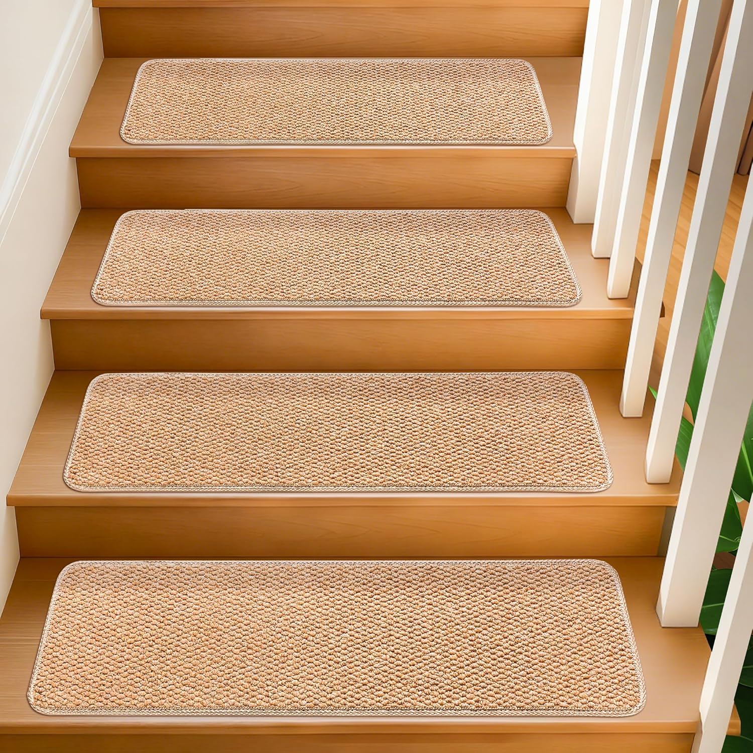 Indoor wooden step anti-slip mats, 9" x 30" , 15-pack, anti-slip self-adhesive stair carpet