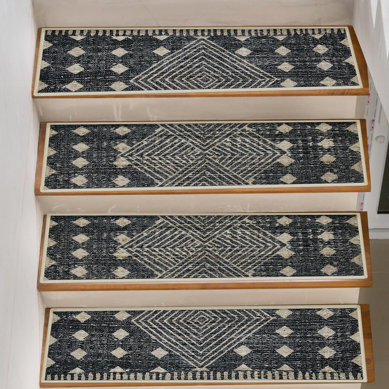 15-pack anti-slip stair mats for wooden steps - safety stair mats, TPR backing, soft surface, 28 x 9" universal indoor and outdoor carpet