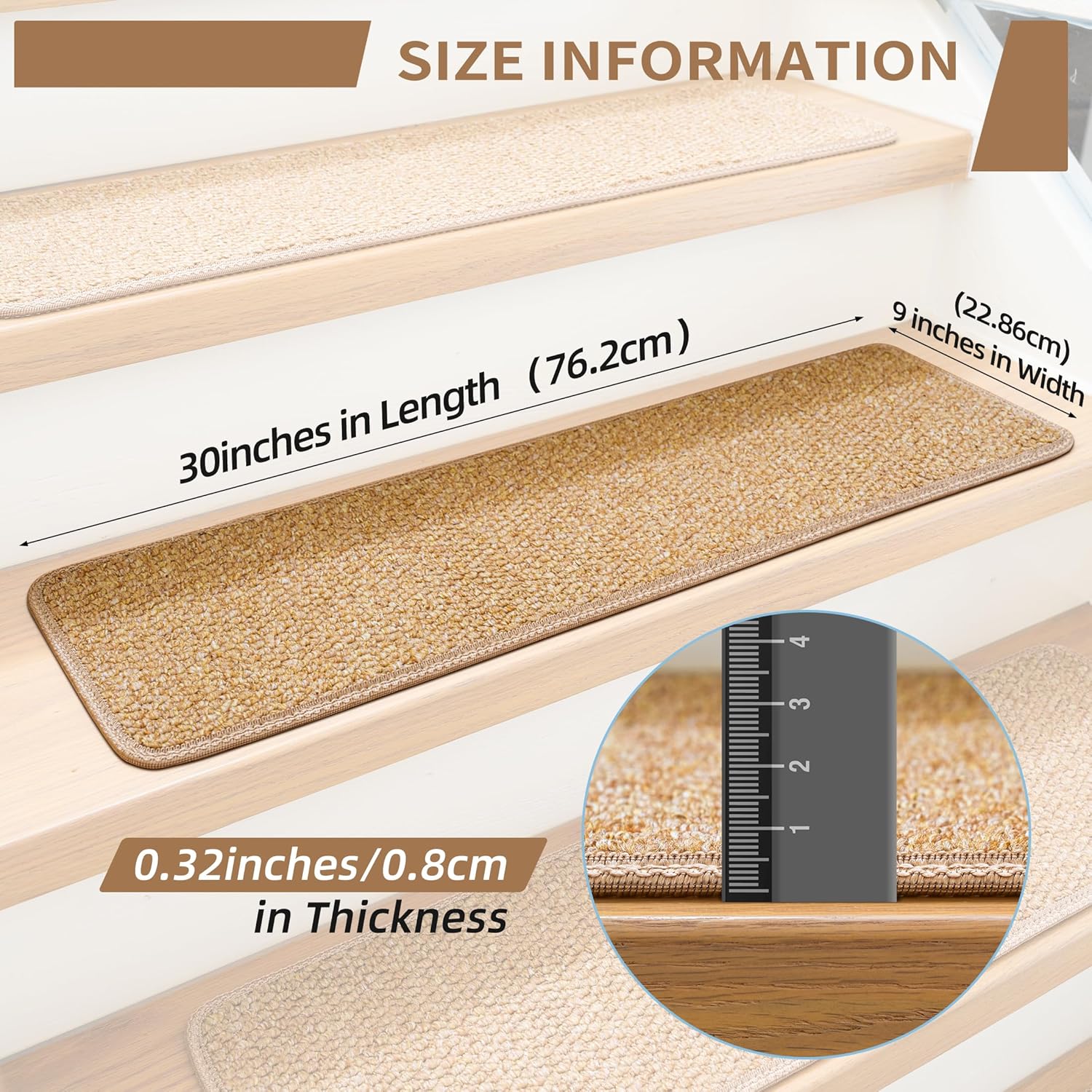 Indoor wooden step anti-slip mats, 9" x 30" , 15-pack, anti-slip self-adhesive stair carpet - Image 2